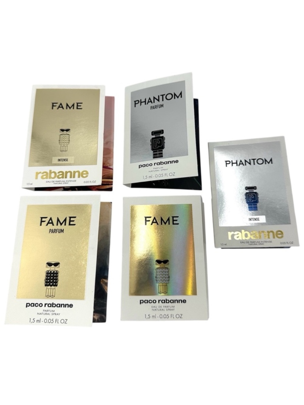 Paco Rabanne FAME and PHANTOM Perfume Sample Spray LOT (5) Bundle 1.5ml .05 oz